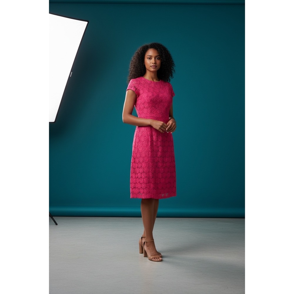 Talbots Pink Lace Cap Sleeve Knee Length Sheath‎ Dress Size 8